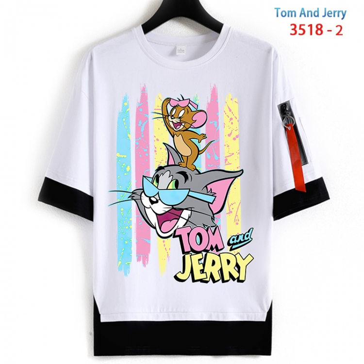Tom and Jerry Cotton Crew Neck Fake Two-Piece Short Sleeve T-Shirt from S to 4XL