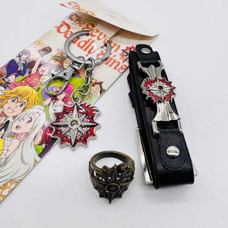 JoJos Bizarre Adventure  Anime peripheral leather bracelet ring keychain 3-piece set