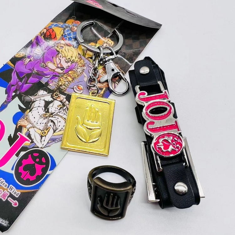 JoJos Bizarre Adventure  Anime peripheral leather bracelet ring keychain 3-piece set