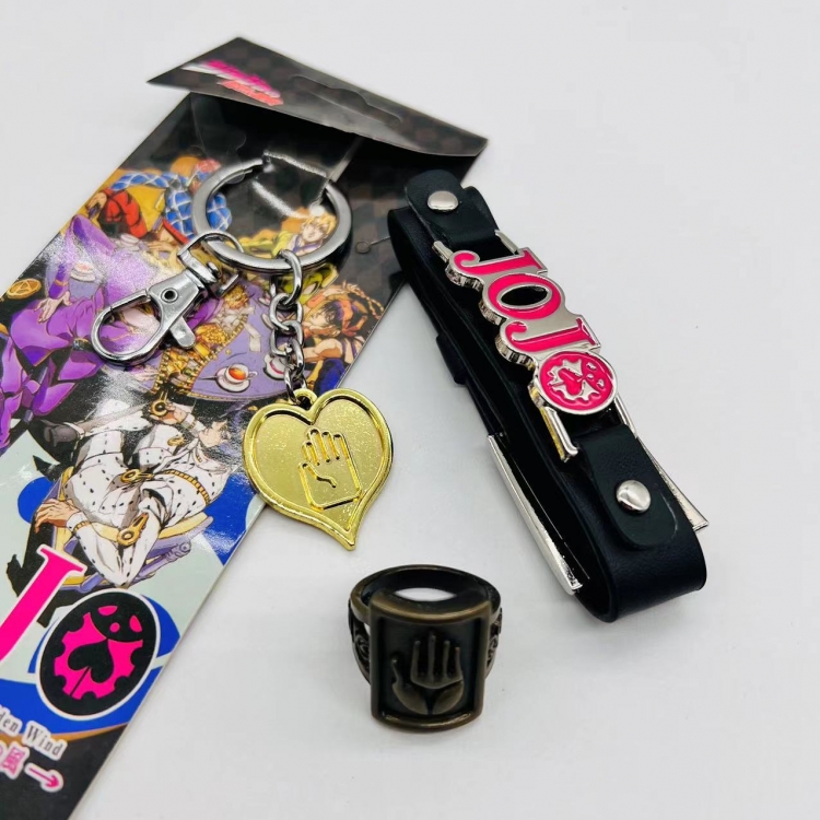 JoJos Bizarre Adventure  Anime peripheral leather bracelet ring keychain 3-piece set