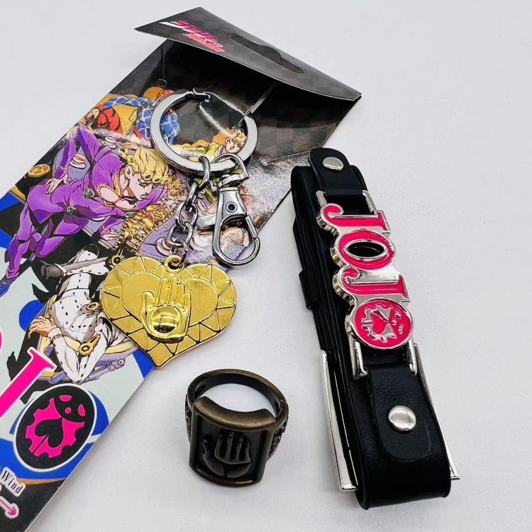 JoJos Bizarre Adventure  Anime peripheral leather bracelet ring keychain 3-piece set