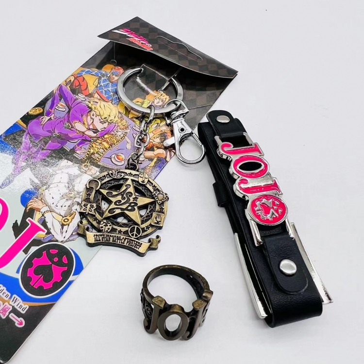 JoJos Bizarre Adventure  Anime peripheral leather bracelet ring keychain 3-piece set