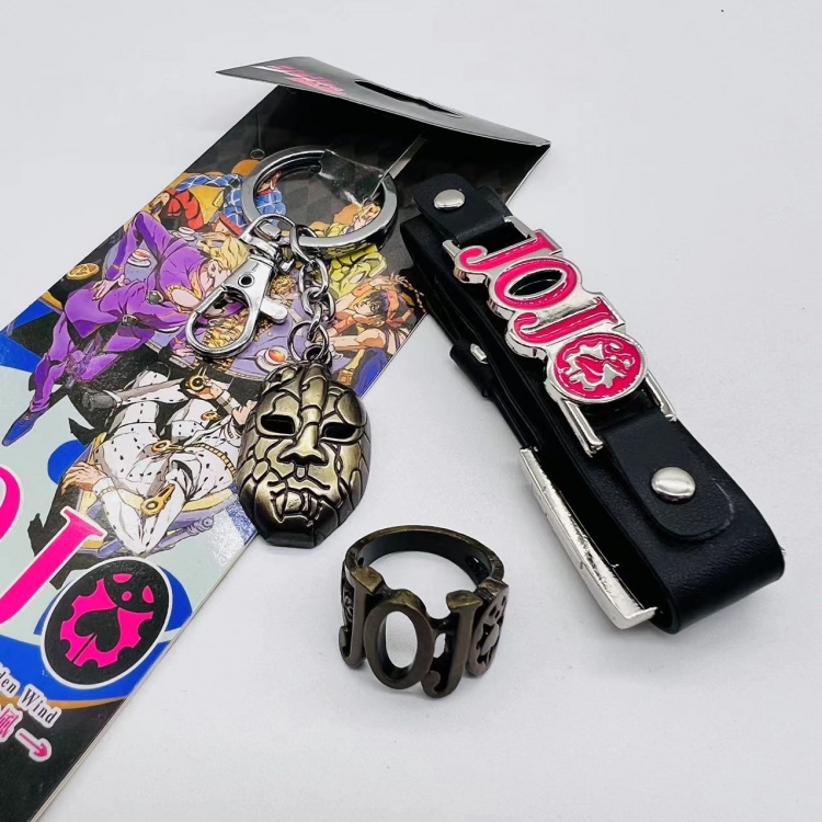 JoJos Bizarre Adventure  Anime peripheral leather bracelet ring keychain 3-piece set