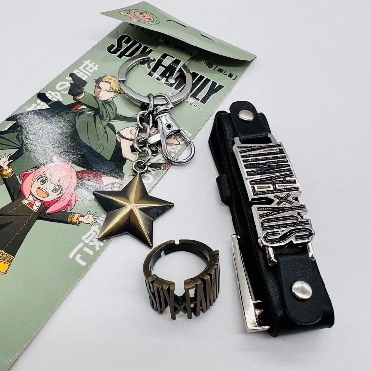 JoJos Bizarre Adventure Anime peripheral leather bracelet with ring keychain  3 piece set