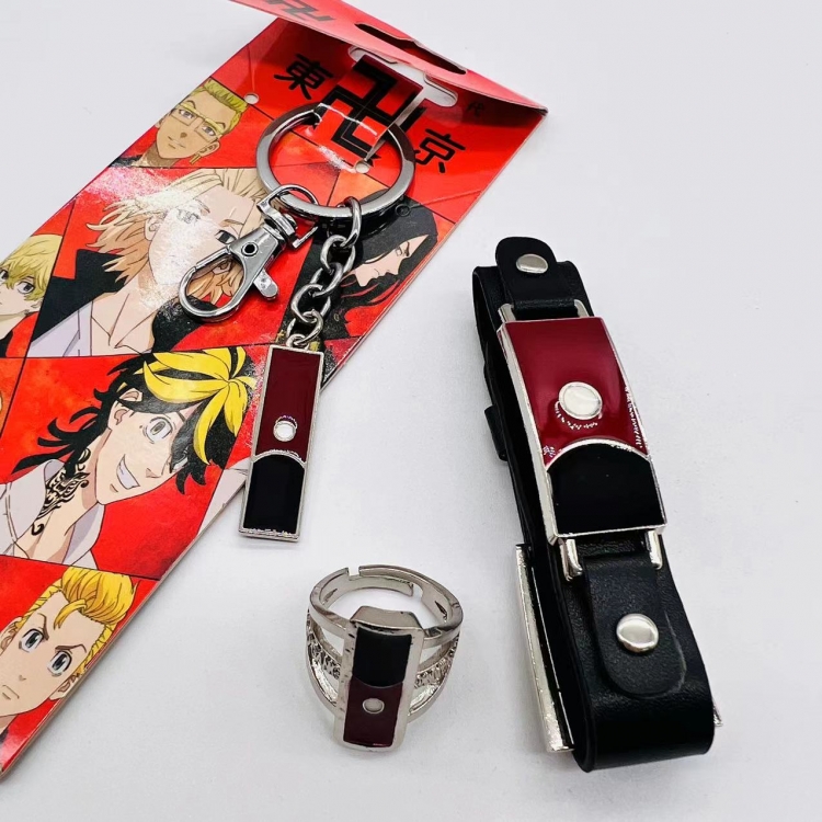 JoJos Bizarre Adventure Anime peripheral leather bracelet with ring keychain  3 piece set