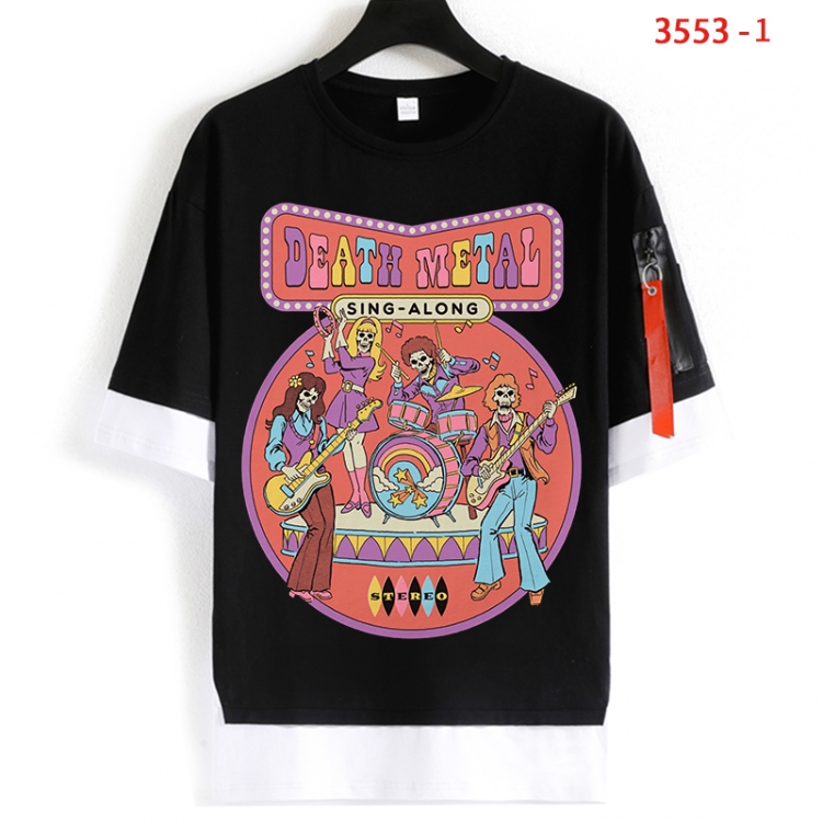 Evil illustration Cotton Crew Neck Fake Two-Piece Short Sleeve T-Shirt from S to 4XL HM-3553-1