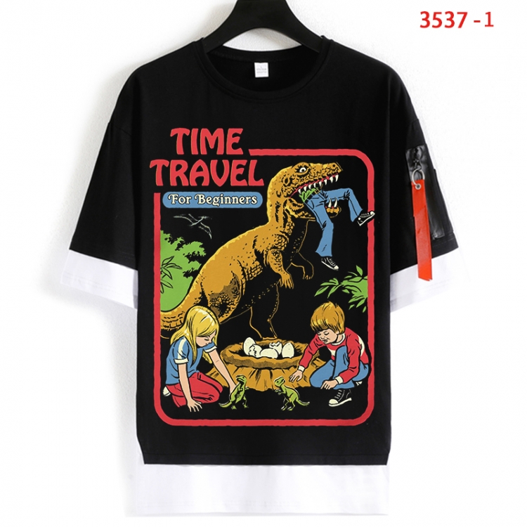 Evil illustration Cotton Crew Neck Fake Two-Piece Short Sleeve T-Shirt from S to 4XL  HM-3537-1