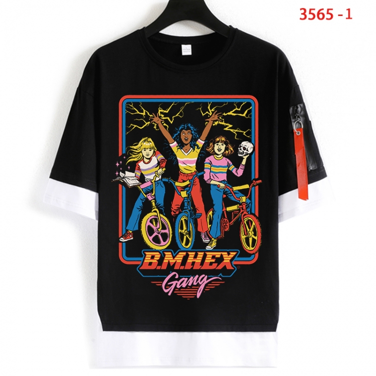Evil illustration Cotton Crew Neck Fake Two-Piece Short Sleeve T-Shirt from S to 4XL HM-3565-1