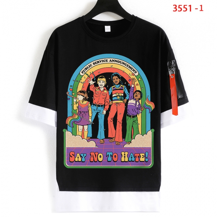 Evil illustration Cotton Crew Neck Fake Two-Piece Short Sleeve T-Shirt from S to 4XL HM-3551-1