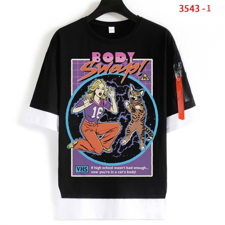 Evil illustration Cotton Crew Neck Fake Two-Piece Short Sleeve T-Shirt from S to 4XL HM-3543-1