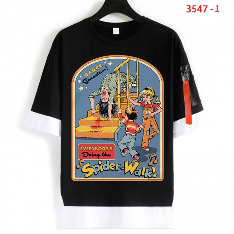 Evil illustration Cotton Crew Neck Fake Two-Piece Short Sleeve T-Shirt from S to 4XL HM-3547-1