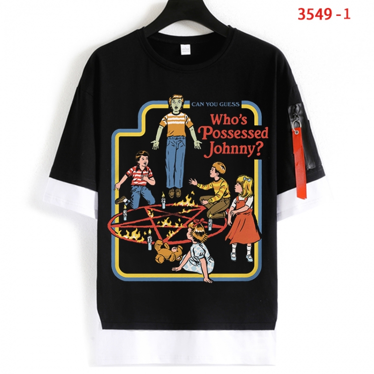 Evil illustration Cotton Crew Neck Fake Two-Piece Short Sleeve T-Shirt from S to 4XL HM-3549-1