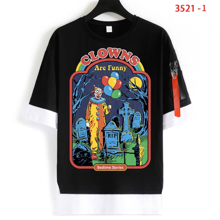 Evil illustration Cotton Crew Neck Fake Two-Piece Short Sleeve T-Shirt from S to 4XL HM-3521-1