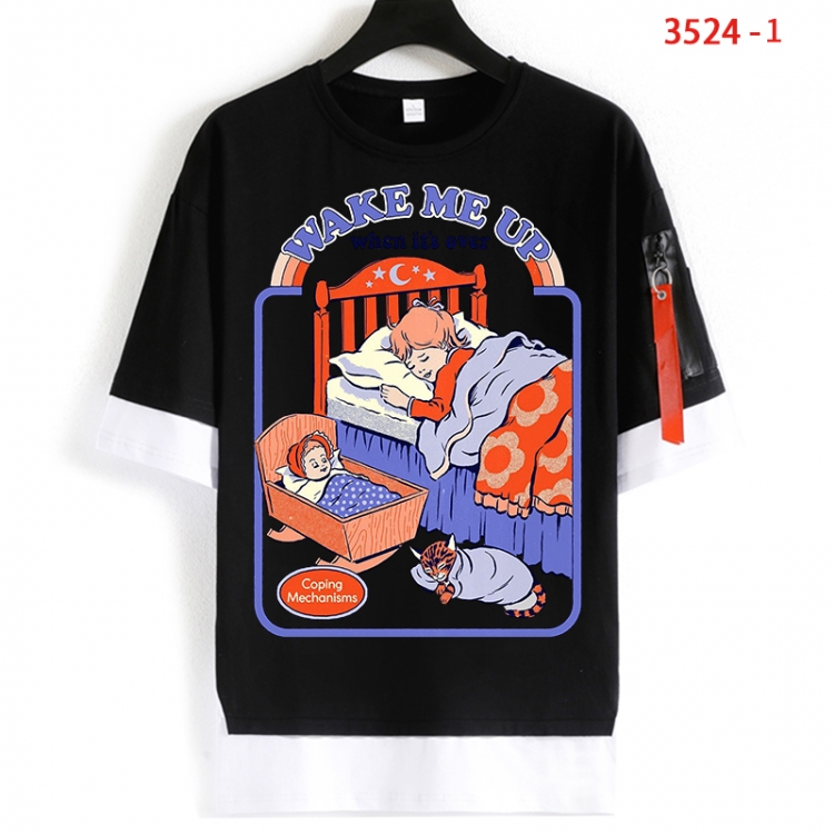 Evil illustration Cotton Crew Neck Fake Two-Piece Short Sleeve T-Shirt from S to 4XL HM-3524-1