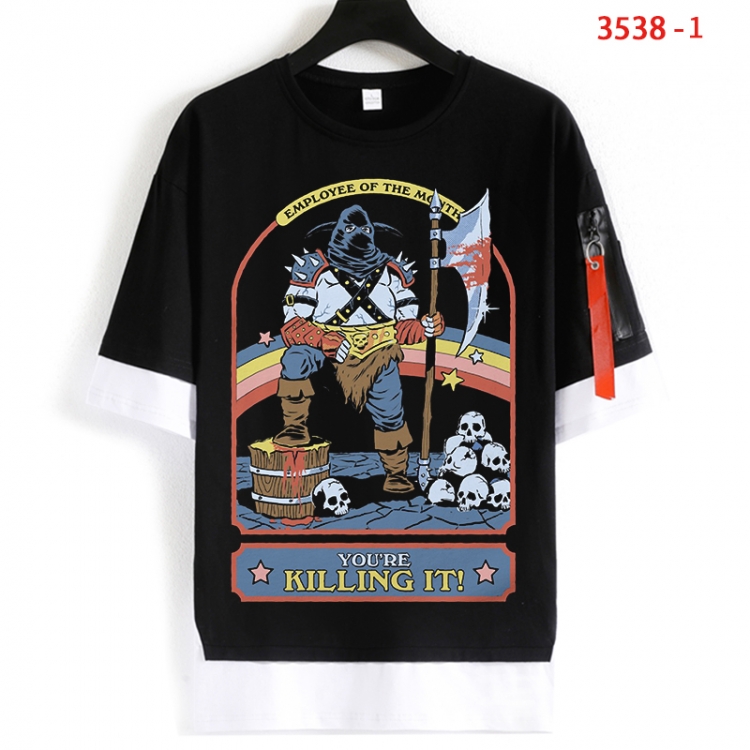 Evil illustration Cotton Crew Neck Fake Two-Piece Short Sleeve T-Shirt from S to 4XL  HM-3538-1