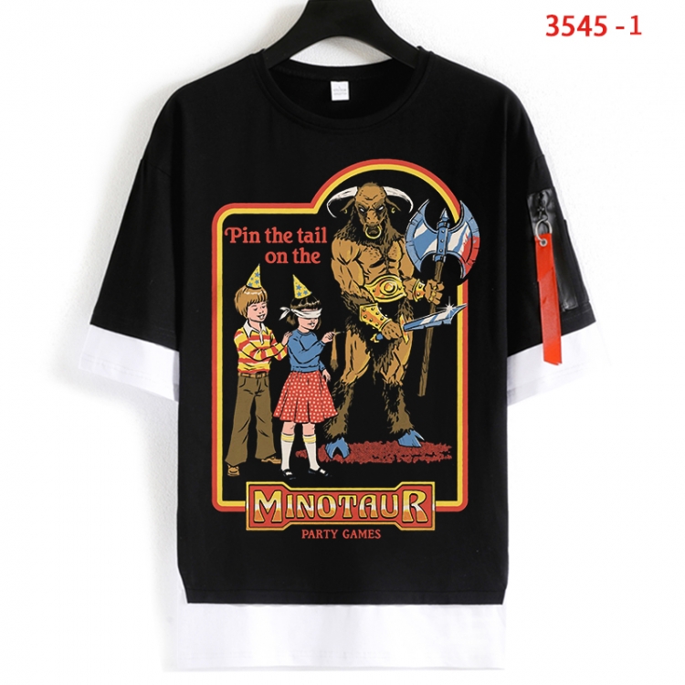 Evil illustration Cotton Crew Neck Fake Two-Piece Short Sleeve T-Shirt from S to 4XL HM-3545-1