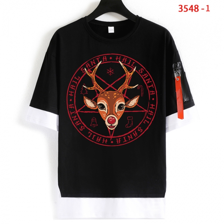 Evil illustration Cotton Crew Neck Fake Two-Piece Short Sleeve T-Shirt from S to 4XL HM-3548-1