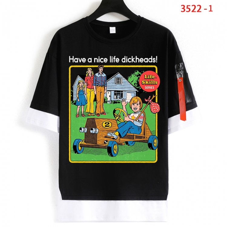 Evil illustration Cotton Crew Neck Fake Two-Piece Short Sleeve T-Shirt from S to 4XL HM-3522-1