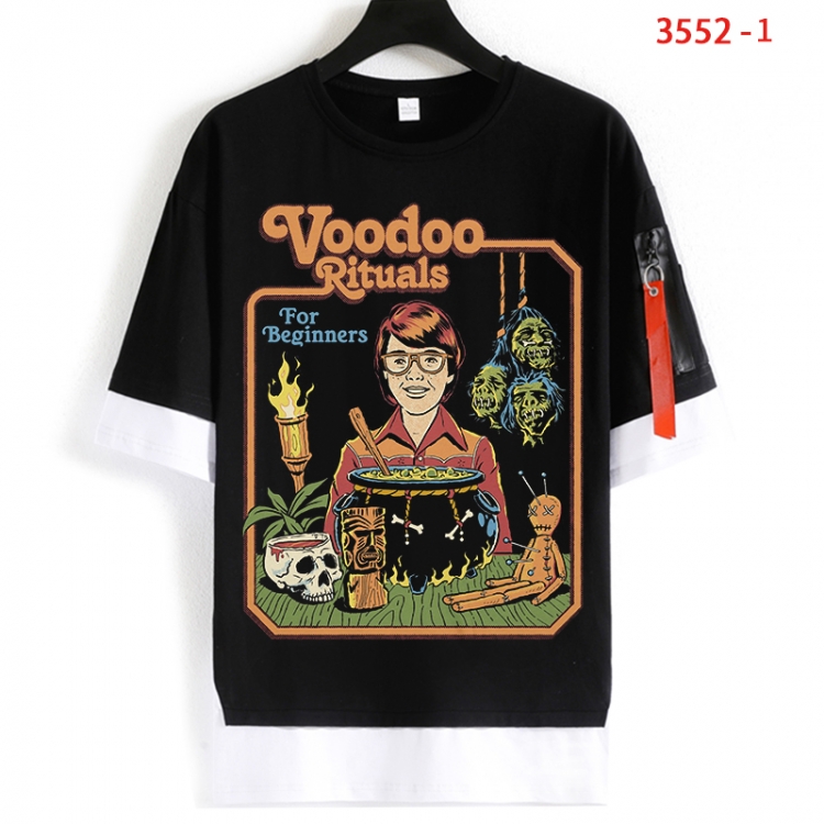 Evil illustration Cotton Crew Neck Fake Two-Piece Short Sleeve T-Shirt from S to 4XL HM-3552-1