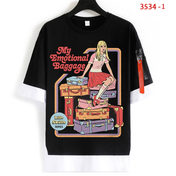 Evil illustration Cotton Crew Neck Fake Two-Piece Short Sleeve T-Shirt from S to 4XL  HM-3534-1