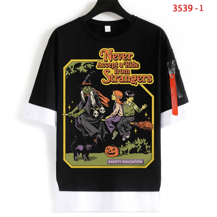 Evil illustration Cotton Crew Neck Fake Two-Piece Short Sleeve T-Shirt from S to 4XL HM-3539-1