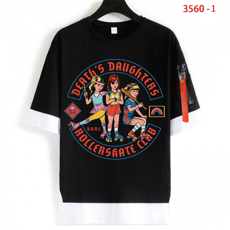 Evil illustration Cotton Crew Neck Fake Two-Piece Short Sleeve T-Shirt from S to 4XL HM-3560-1