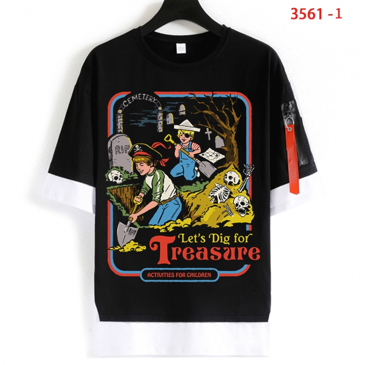 Evil illustration Cotton Crew Neck Fake Two-Piece Short Sleeve T-Shirt from S to 4XL HM-3561-1