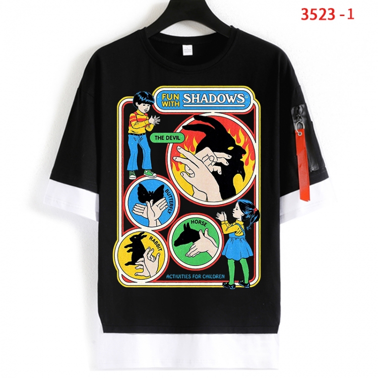 Evil illustration Cotton Crew Neck Fake Two-Piece Short Sleeve T-Shirt from S to 4XL HM-3523-1