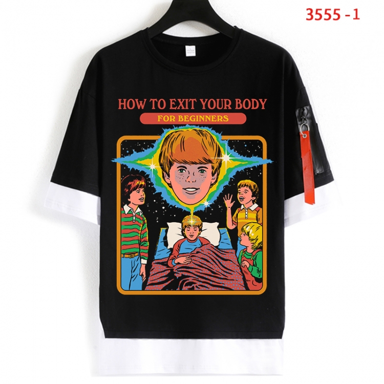 Evil illustration Cotton Crew Neck Fake Two-Piece Short Sleeve T-Shirt from S to 4XL HM-3555-1