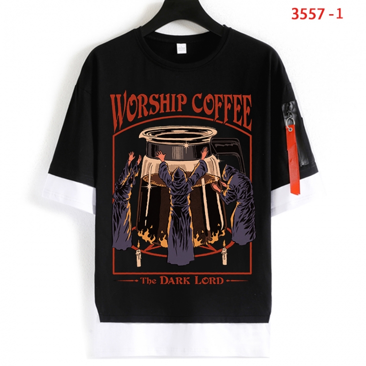 Evil illustration Cotton Crew Neck Fake Two-Piece Short Sleeve T-Shirt from S to 4XL HM-3557-1