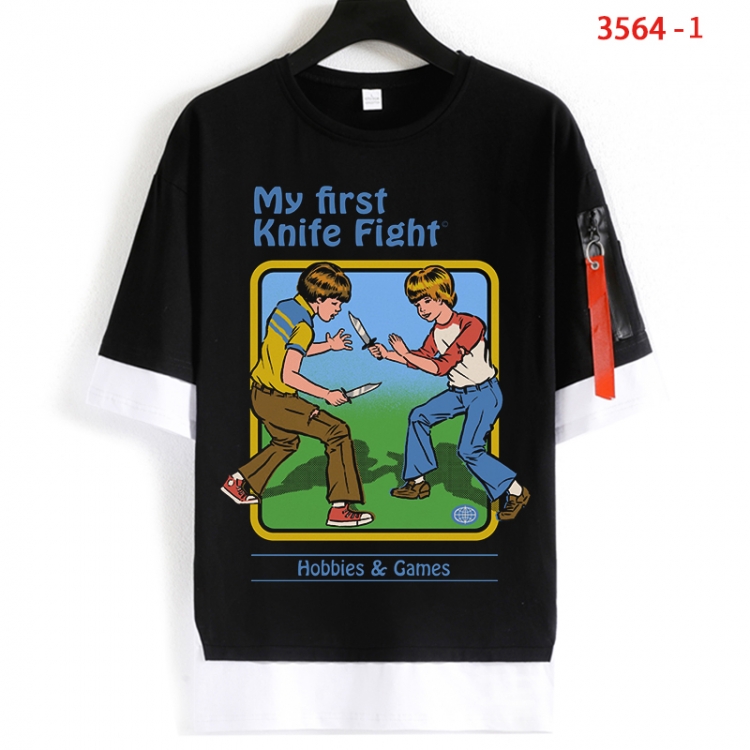 Evil illustration Cotton Crew Neck Fake Two-Piece Short Sleeve T-Shirt from S to 4XL  HM-3564-1
