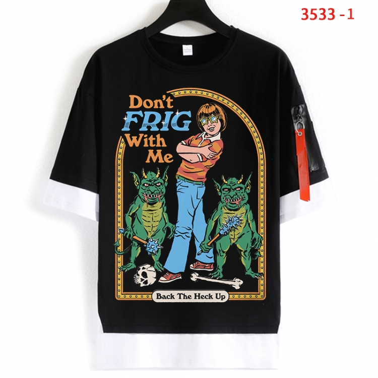 Evil illustration Cotton Crew Neck Fake Two-Piece Short Sleeve T-Shirt from S to 4XL   HM-3533-1