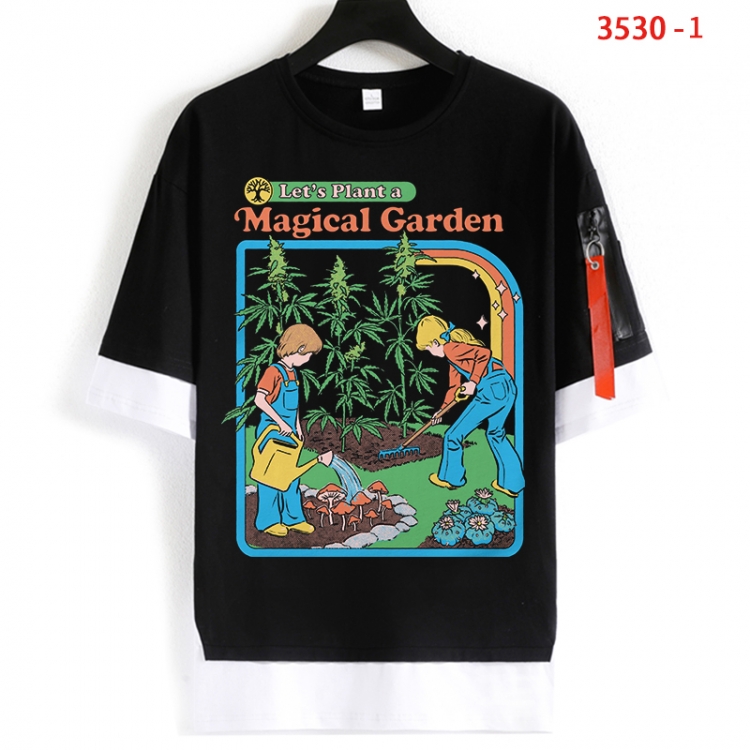 Evil illustration Cotton Crew Neck Fake Two-Piece Short Sleeve T-Shirt from S to 4XL HM-3530-1