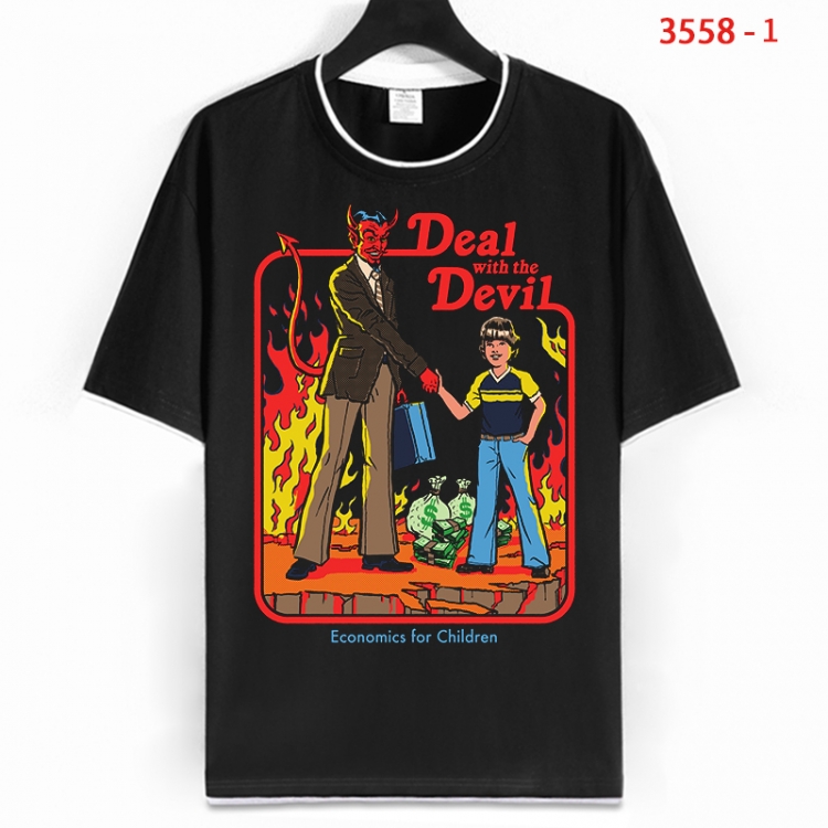 Evil illustration Cotton crew neck black and white trim short-sleeved T-shirt from S to 4XL HM-3558-1
