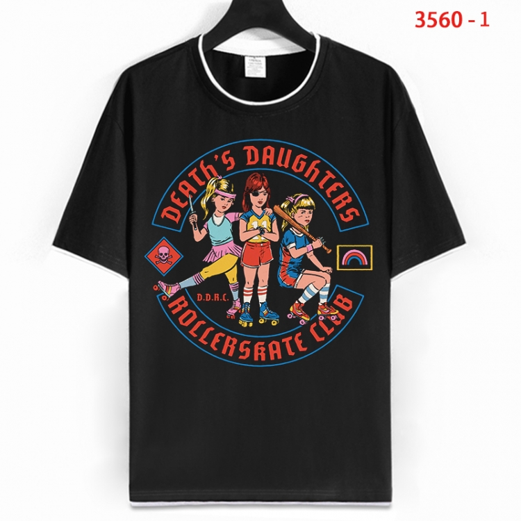 Evil illustration Cotton crew neck black and white trim short-sleeved T-shirt from S to 4XL HM-3560-1
