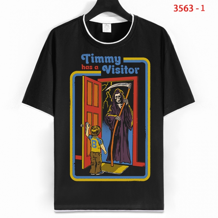 Evil illustration Cotton crew neck black and white trim short-sleeved T-shirt from S to 4XL HM-3563-1