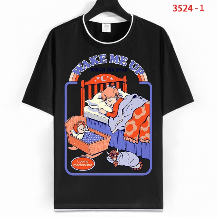 Evil illustration Cotton crew neck black and white trim short-sleeved T-shirt from S to 4XL HM-3524-1