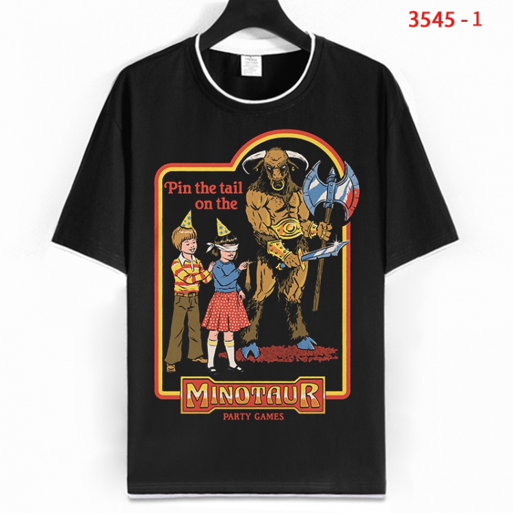 Evil illustration Cotton crew neck black and white trim short-sleeved T-shirt from S to 4XL HM-3545-1