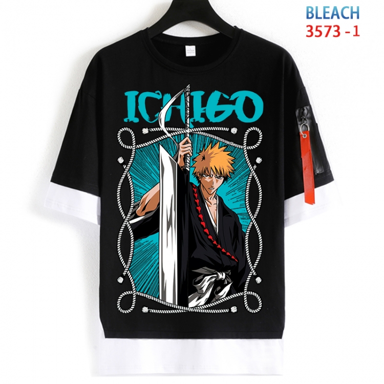 Bleach Cotton Crew Neck Fake Two-Piece Short Sleeve T-Shirt from S to 4XL HM-3573-1