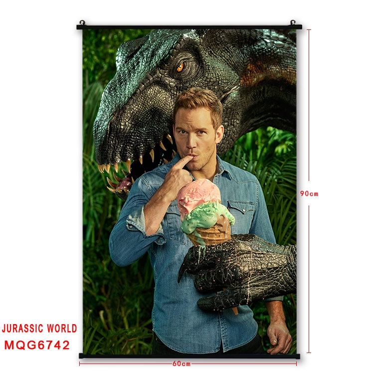 Jurassic World Anime black Plastic rod Cloth painting Wall Scroll 60X90CM MQG-6742
