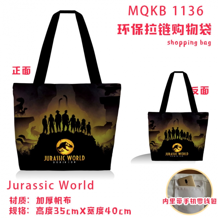 Jurassic World Anime cartoon canvas shoulder bag student crossbody bag 35x40cm  MQKB-1136