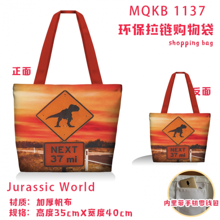 Jurassic World Anime cartoon canvas shoulder bag student crossbody bag 35x40cm MQKB-1137