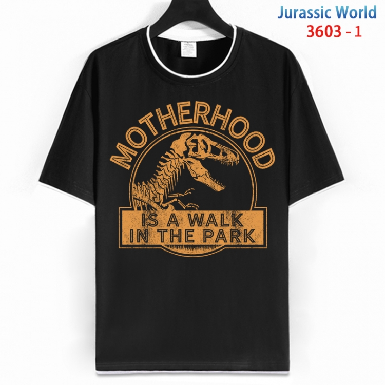 Jurassic World Cotton crew neck black and white trim short-sleeved T-shirt from S to 4XL HM-3603-1