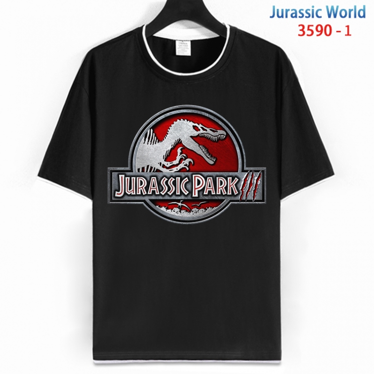 Jurassic World Cotton crew neck black and white trim short-sleeved T-shirt from S to 4XL HM-3590-1