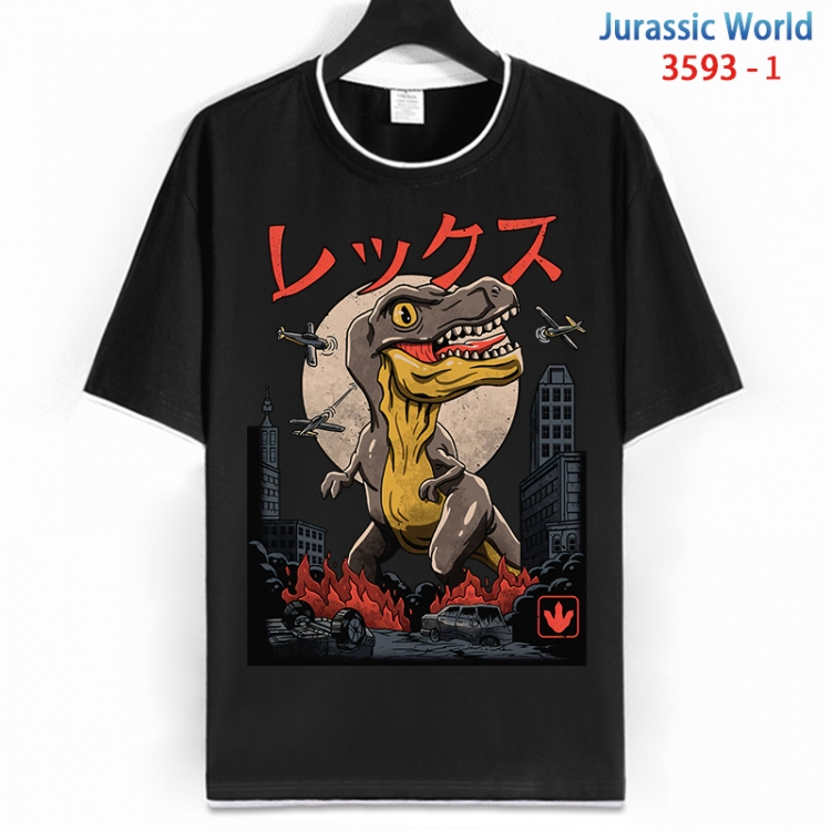 Jurassic World Cotton crew neck black and white trim short-sleeved T-shirt from S to 4XL HM-3593-1