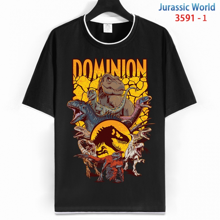 Jurassic World Cotton crew neck black and white trim short-sleeved T-shirt from S to 4XL  HM-3591-1