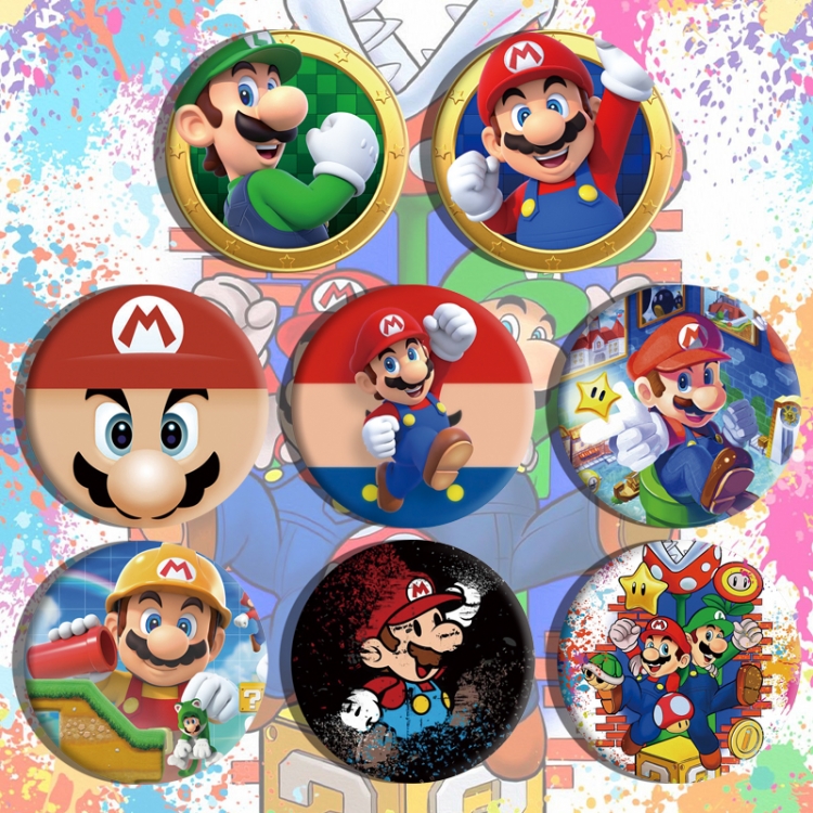 Super Mario Anime tinplate brooch badge a set of 8