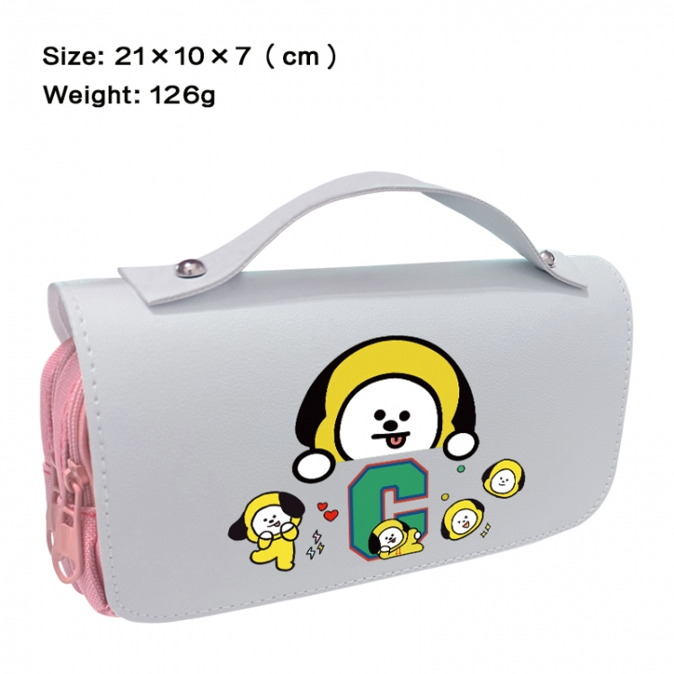 BTS Anime PU canvas flip three color portable pen bag 21X10X7cm