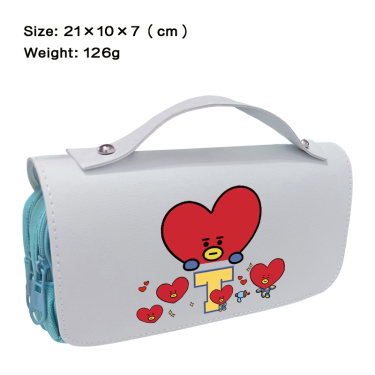 BTS Anime PU canvas flip three color portable pen bag 21X10X7cm
