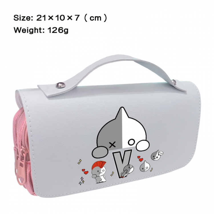 BTS Anime PU canvas flip three color portable pen bag 21X10X7cm